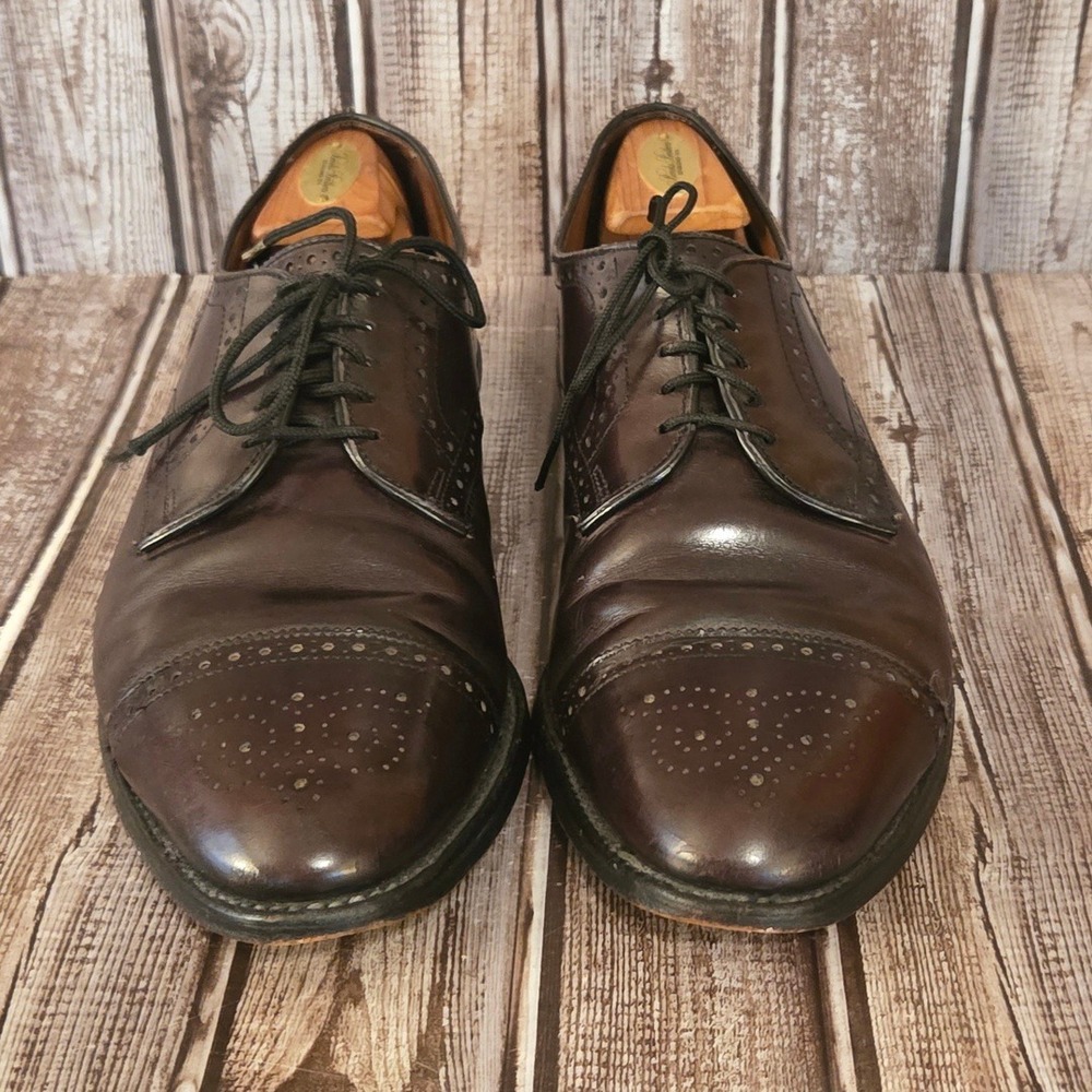 Sz 11 D Allen Edmonds Sanford Burgundy Semi-Brogue Cap Toe Derby Shoes